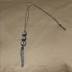 SUPER COOL LONG SILVER TONE CRYSTAL NECKLACE!!